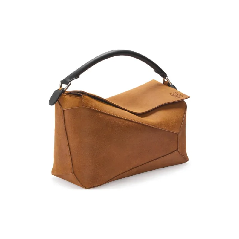 LOEWE Puzzle Pressed Suede Handbag Portable Crossbody Bag Shoulder Bag Large Size Men's Cognac-1