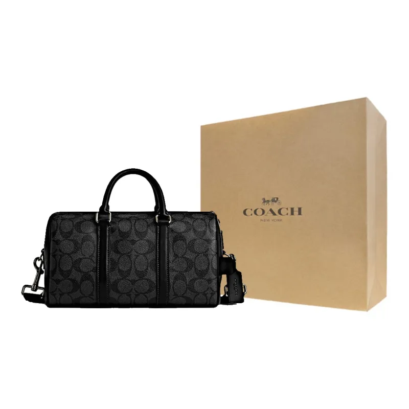 COACH Venturer Signature Coated Canvas With Smooth Calfskin Travel Bag Large Size Men's Black-4