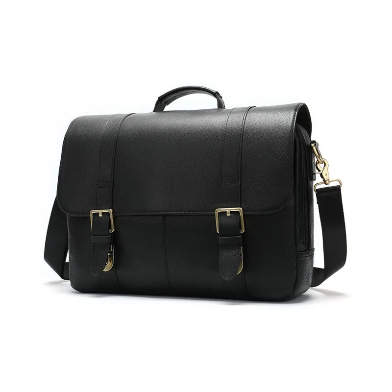 DOSRFINI Cow Leather Briefcase, One Shoulder Handbag Regular Men's Black-1