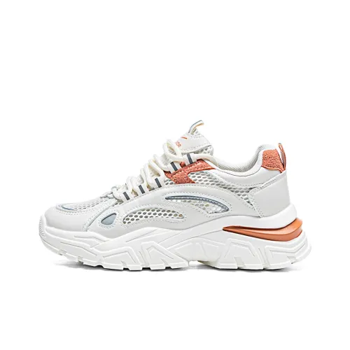 Warrior Lightweight And Breathable Low Top Chunky Sneakers Women's Beige Orange