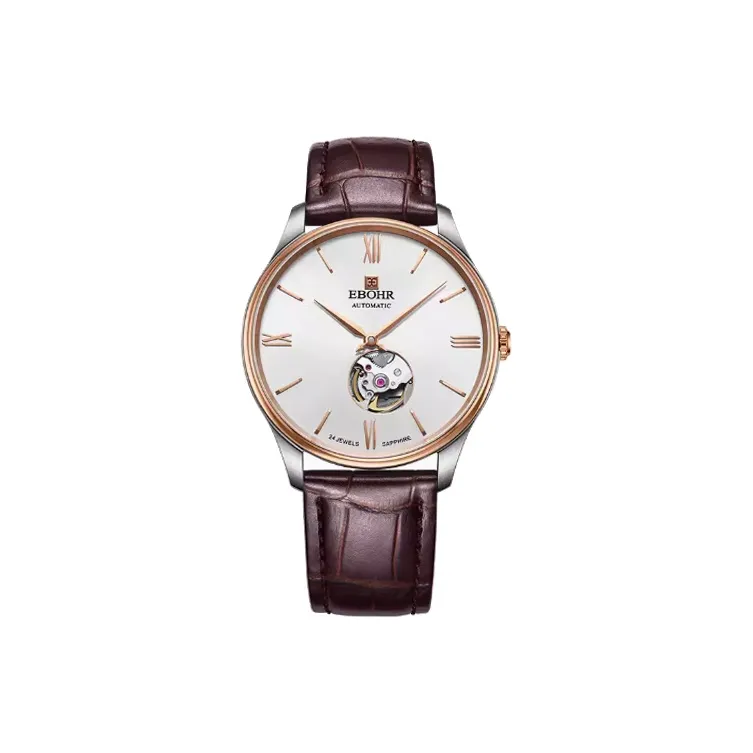 EBOHR Master Collection Mechanical Movement Leather Watch Bands Watch Men's Watches White Dial-0