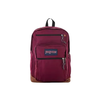 JanSport Fabric With Leather Backpack Large Size Unisex Dark Purple Burgundy