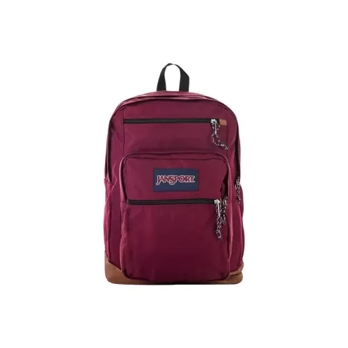 JanSport Fabric With Leather Backpack Large Size Unisex Dark Purple Burgundy