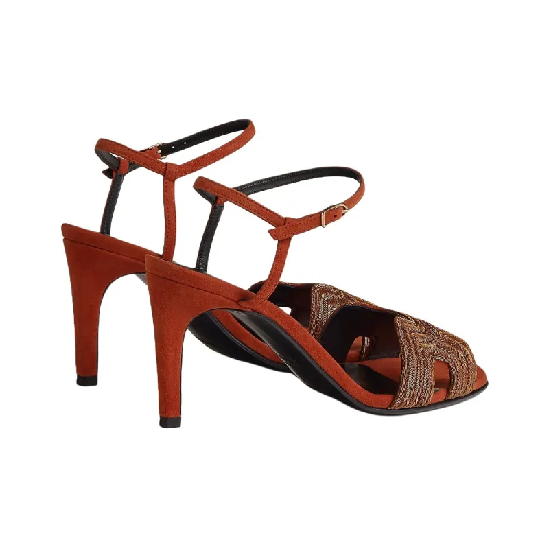 HERMES Heden Strap Sandals 8cm Women's Red Brown-3