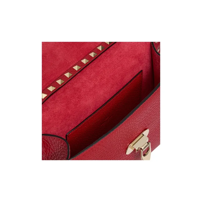 Valentino Rockstud Grain Calfskin Crossbody Bag, Shoulder Bag Women's Red-6