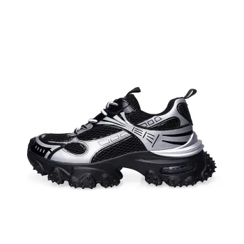 BOSSSUNWEN Anti Slip Wear Resistant Low Top Chunky Sneakers Unisex Black Silver
