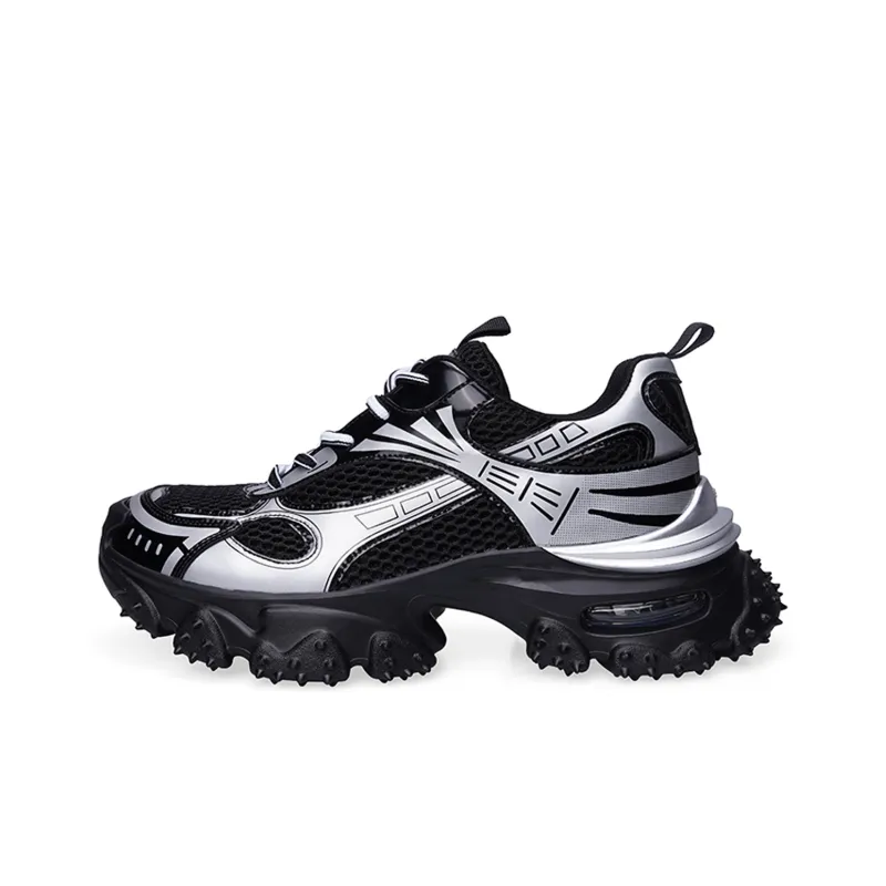 BOSSSUNWEN Anti Slip Wear Resistant Low Top Chunky Sneakers Unisex Black Silver-0