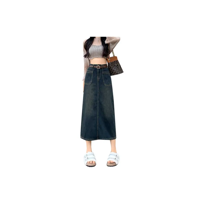 Shuhao Bai Denim Long Skirt Women's Concrete Gray-1