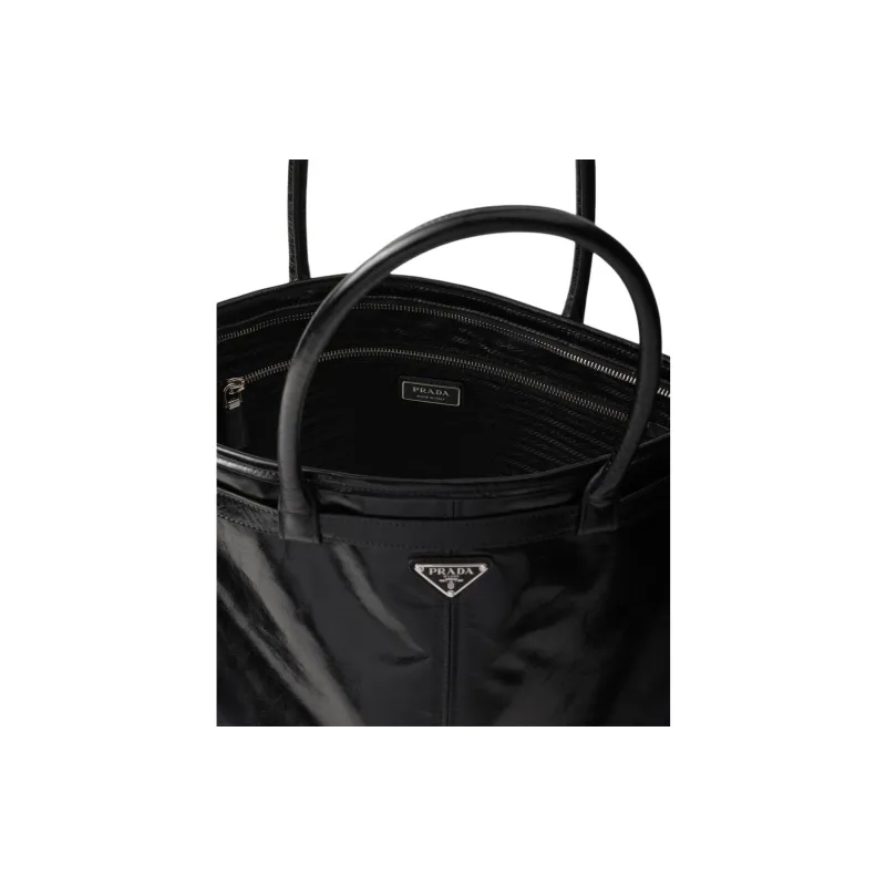 PRADA Leather Tote Bag, Shopping Bag, Handbag Men's Black-3