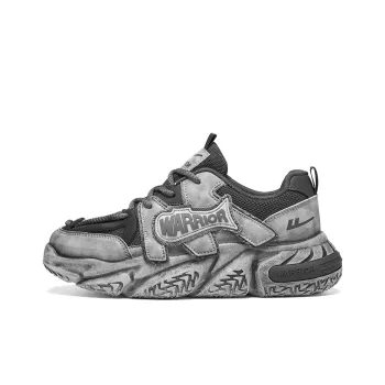 Warrior Lightweight Height Increasing Low Top Chunky Sneakers Unisex Distressed Dirty Gray