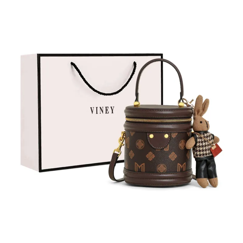 VINEY Synthetic Leather Bucket Bag Shoulder Bag Crossbody Bag Handbag Small Size Women's Coffee-0