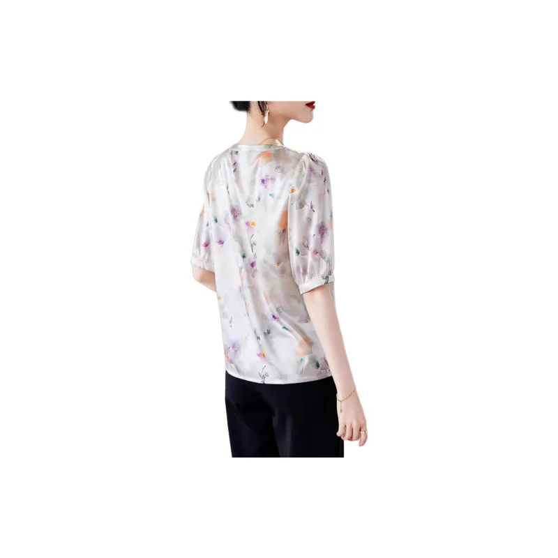Yi Mengyuan Silk T shirt Women's Purple Flower Color-2