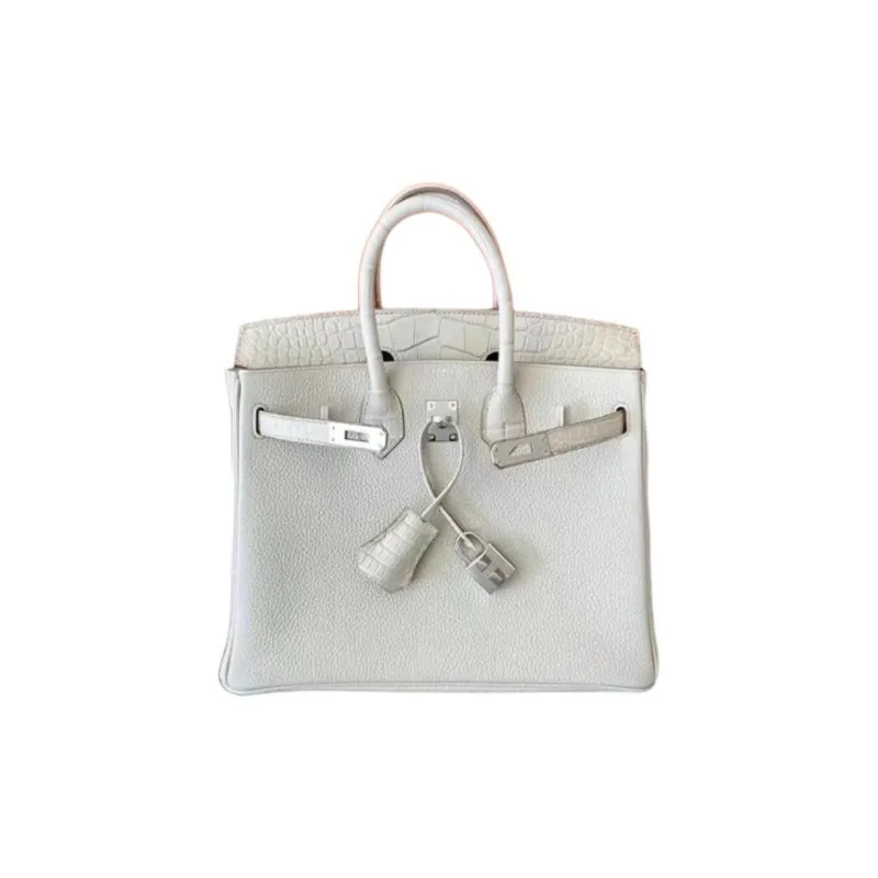 HERMES Birkin Crocodile Leather Togo Calfskin Birkin Bag Handbags Women's Glacier White Touch-0