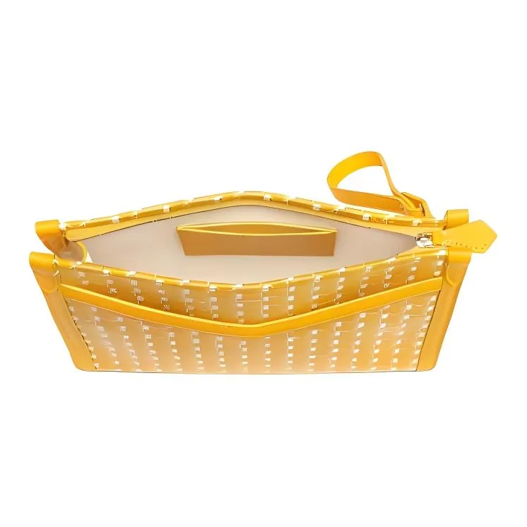 Moynat Canvas With Leather Trim Clutch Medium Size Women's Yellow & White-2