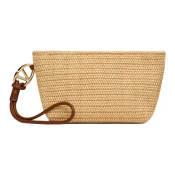 Valentino GARAVANI Raffia Clutch Women's Natural Color With Tobacco Color