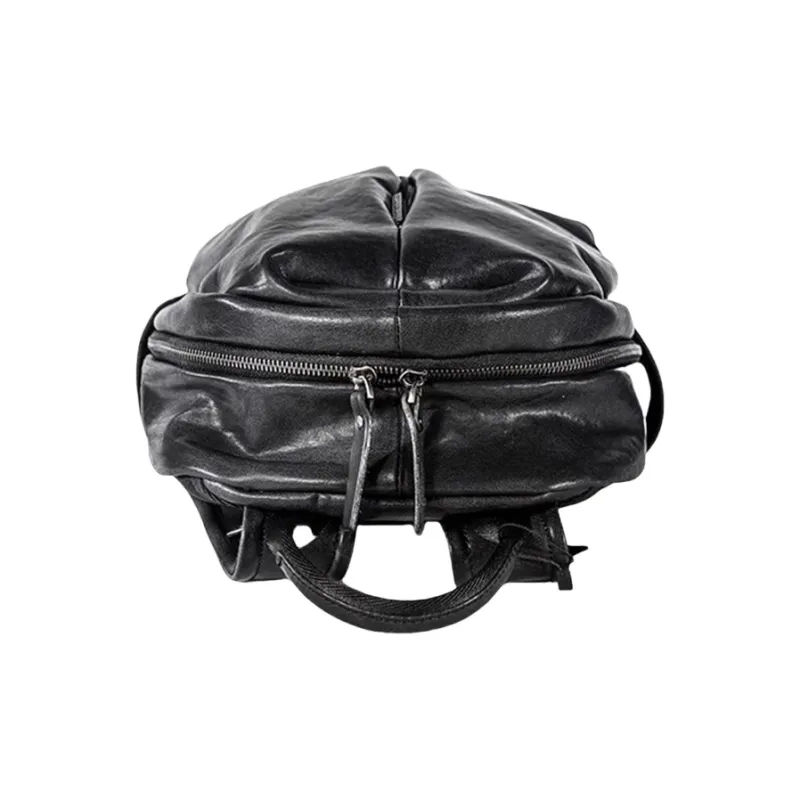 PULUWIRR Cow Leather Large Capacity Business Casual Travel Bag Vintage Laptop Backpack Regular Men's Black-4