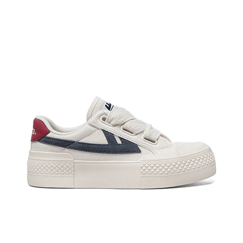 WARRIOR Canvas Shoes Women's Low Top Beige Dark Blue Red-1
