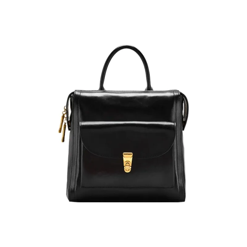 Hush Puppies Cow Leather Bonded Synthetic Leather Backpack Small Size Women's Black/Brown-0
