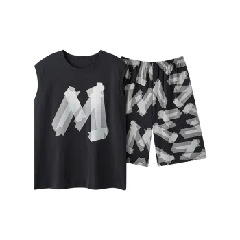 Qiao Ni Tong Pajama Set Men's Black Gray