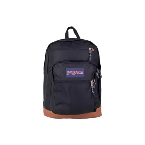 JanSport Fabric With Leather Backpack Large Size Unisex Black