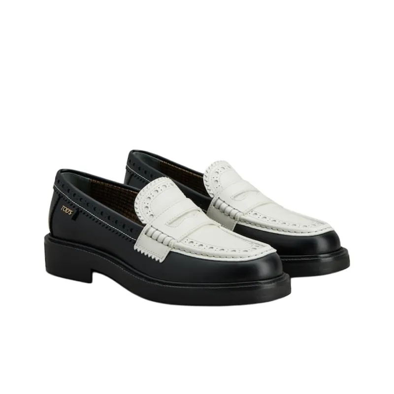 TOD'S Brogue Trim Round Toe Loafers Women's-2