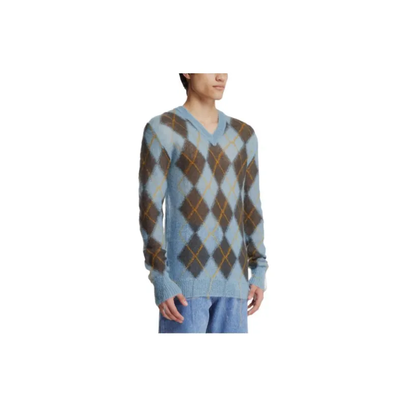 MARNI Geometric Patterned V Neck Knitted Jumper-2