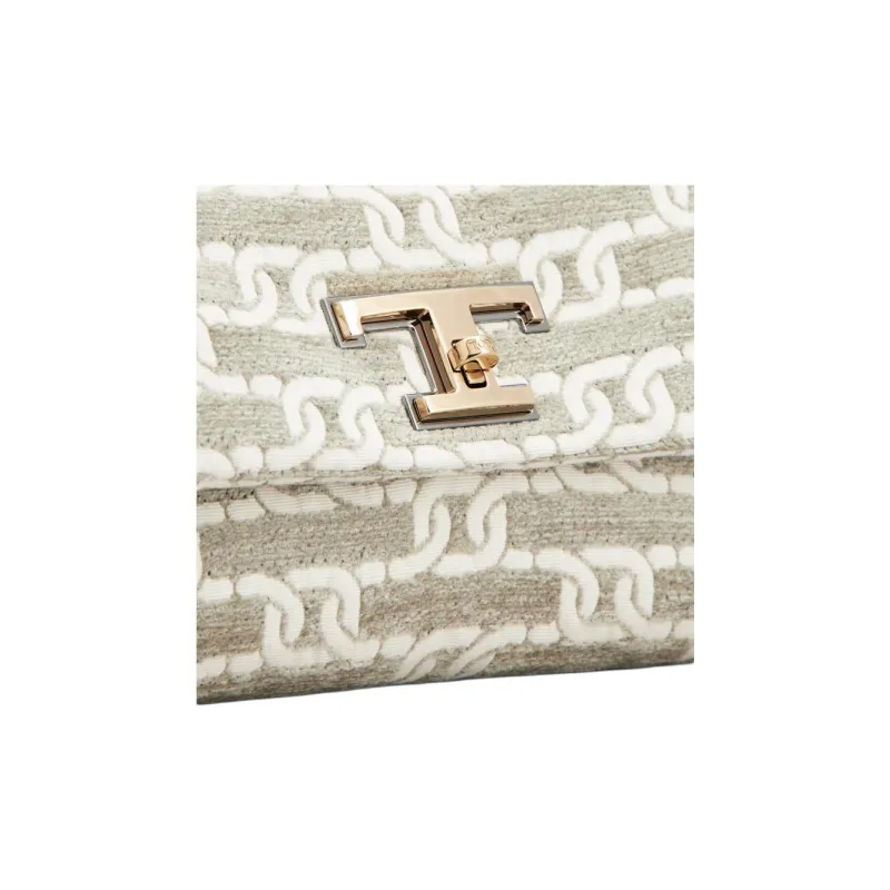 TOD'S Timeless Leather With Fabric Handbag, Shoulder Bag Mini Women's Cream Gray-4
