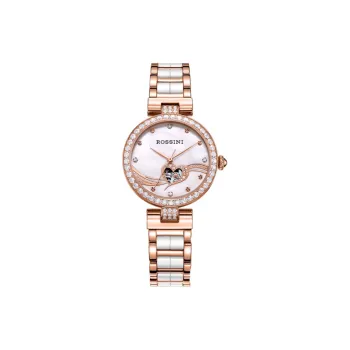 ROSSINI Mechanical Movement Ceramic Strap Watch Women's Watch Pink Watch Dial