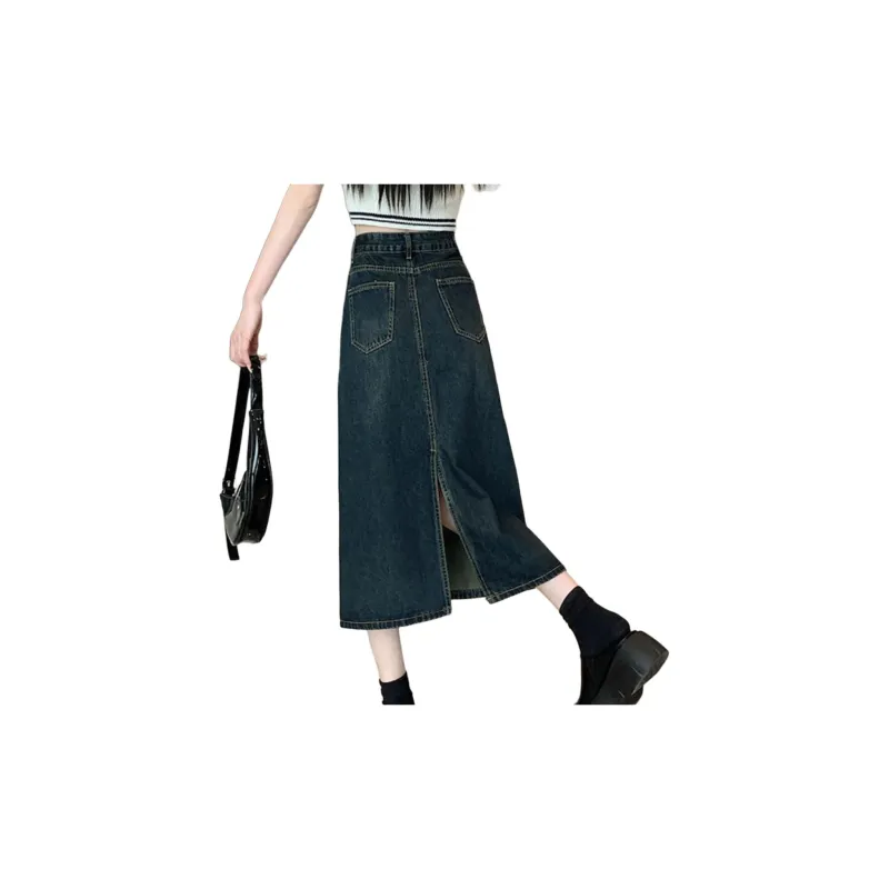 Shuhao Bai Denim Long Skirt Women's Concrete Gray-2