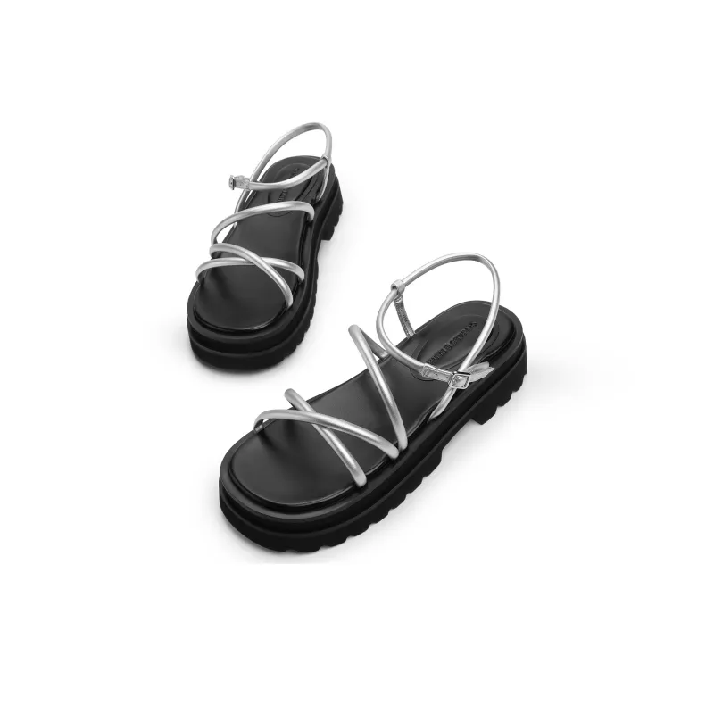 CHARLES&KEITH Small Ck One Strap Sandals 4.1cm Women's Silver/Silver/Beige/Beige/Black-2