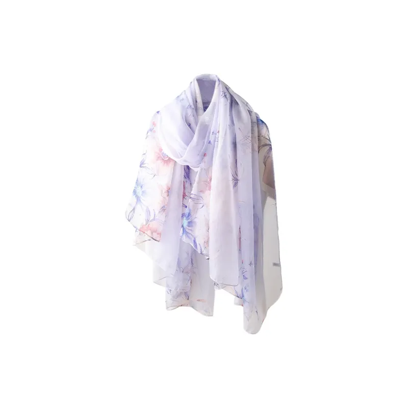 Hang Silk Road Mulberry Silk Silk Scarves Women's Blue-4