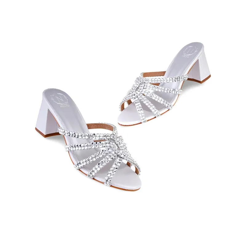 NICOLI Slide Slippers 7cm Women's Silver-4