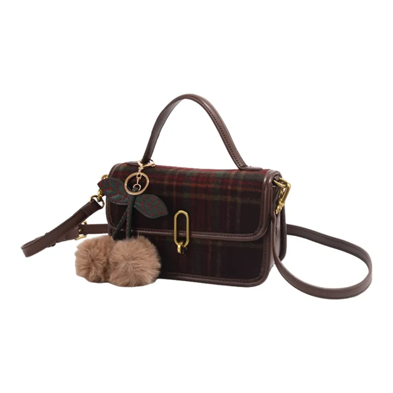 DALO PU With Woolen Shoulder Bag, Crossbody Bag, Handbag Women's Burgundy/Khaki-2