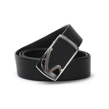 Satchi Sanduo Belt Men's Automatic Buckle Cow Leather Woven Pattern Steel Buckle Belt Men's Black Width 3.45cm