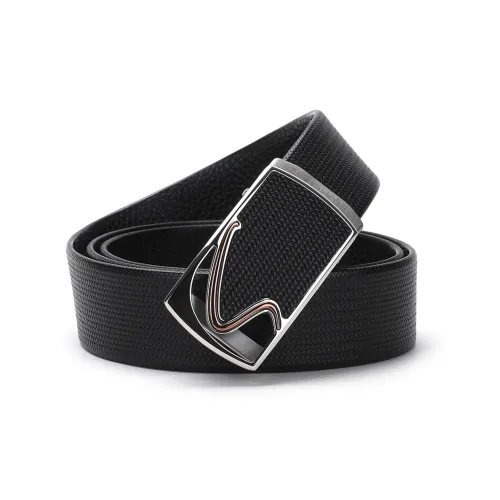 Satchi Sanduo Belt Men's Automatic Buckle Cow Leather Woven Pattern Steel Buckle Belt Men's Black Width 3.45cm