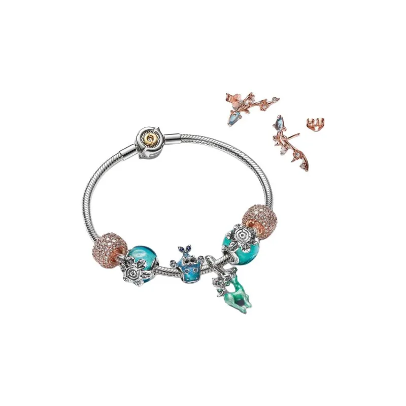Pandora Gold Plated Copper Silver Alloy Stud Earrings Women's Blue-1