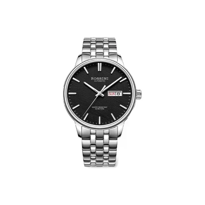 ROSSINI Enlightenment Collection Mechanical Movement Stainless Steel Strap Watch Men's Watches Black Dial-0