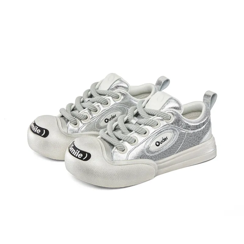 Ouder Smiler Skateboard Shoes Unisex Low Top Silver-2