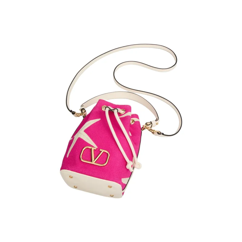 Valentino GARAVANI Canvas Bag, Bucket Bag, Handbag, Shoulder Bag, Crossbody Bag Women's Ivory White & Pink-3