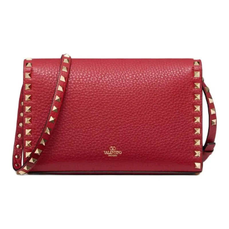 Valentino Rockstud Grain Calfskin Crossbody Bag, Shoulder Bag Women's Red-3
