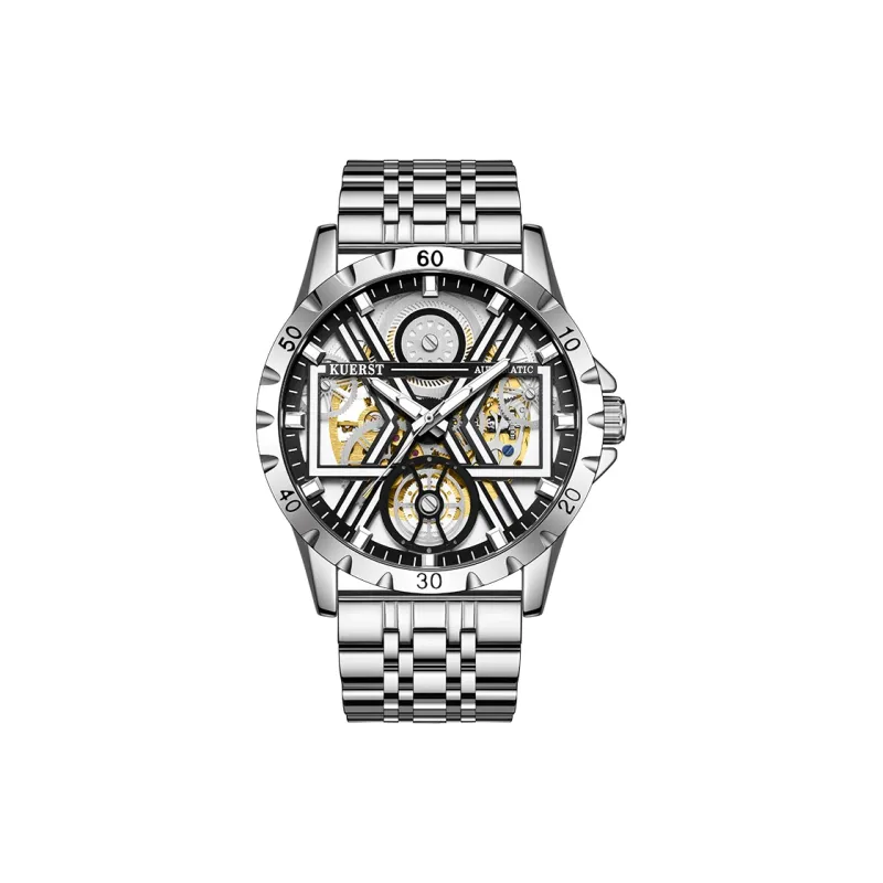 KUERST Automatic Mechanical Movement Steel Strap Watch Men's Watches White Dial-3