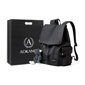 AOKANG Fabric Backpack Laptop Bag For Business Travel Large Size Unisex Black/Gray