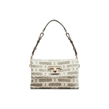 TOD'S Timeless Leather With Fabric Handbag, Shoulder Bag Mini Women's Cream Gray
