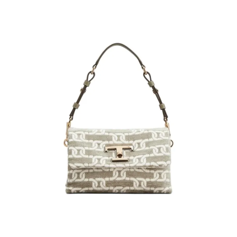 TOD'S Timeless Leather With Fabric Handbag, Shoulder Bag Mini Women's Cream Gray-0