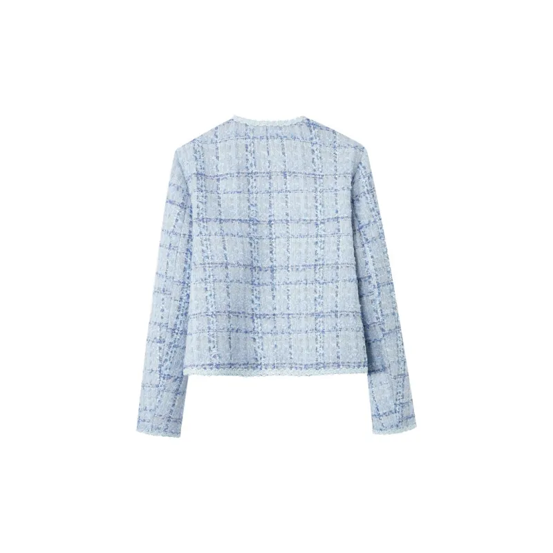 Pit Cropped Coats Women's Gray Blue-1