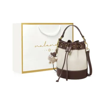 Narandu Cow Leather Bucket Bags One Shoulder Handbags Mini Women's Ecru & Coffee