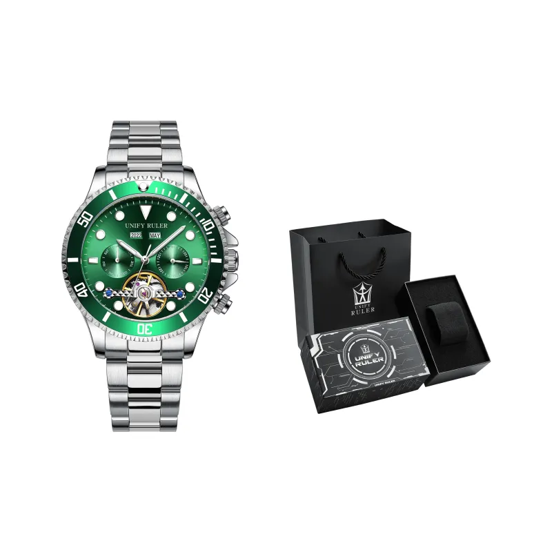 Respect The Time Mechanical Movement Metal Strap Watch Men's Watches Green Dial-4