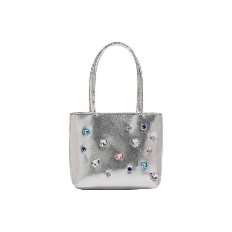 DALO Artificial Leather Tote Bag, Shopping Bag, Handbag, Shoulder Bag Women's Silver/Black-0