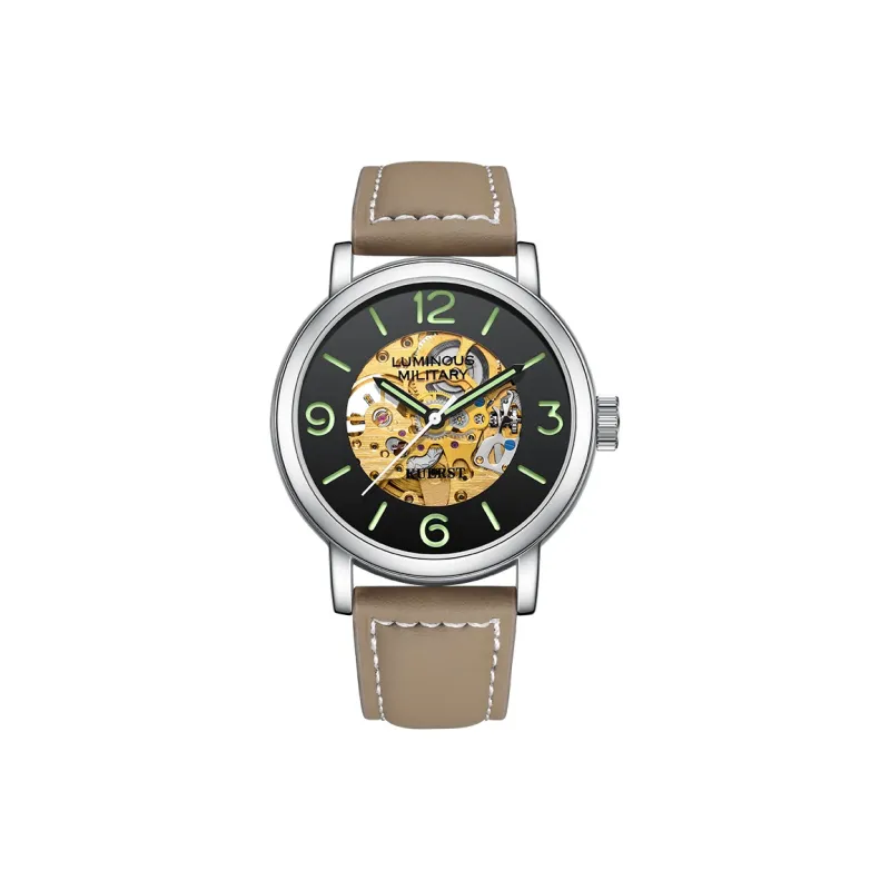 KUERST Automatic Mechanical Movement Cow Leather Strap Watch Men's Watches Black Dial-2