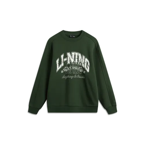 LINING Sports Life Collection Sweatshirts Unisex Seaweed Green Fleece-Lined